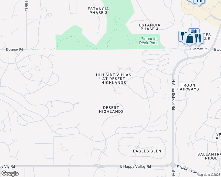 map of restaurants, bars, coffee shops, grocery stores, and more near 1150 West Happy Valley Road in Scottsdale