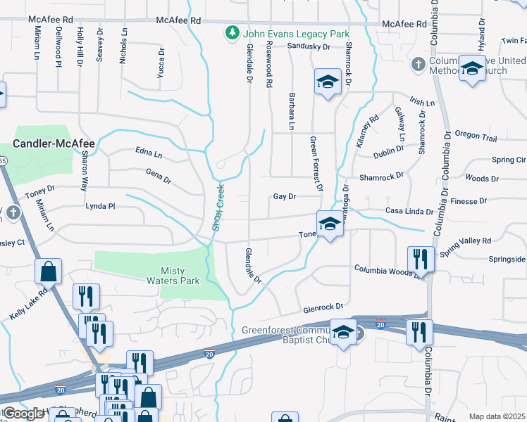 map of restaurants, bars, coffee shops, grocery stores, and more near 3100 Gay Drive in Decatur