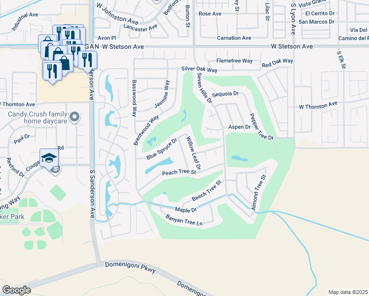 map of restaurants, bars, coffee shops, grocery stores, and more near 1526 Ailanthus Drive in Hemet