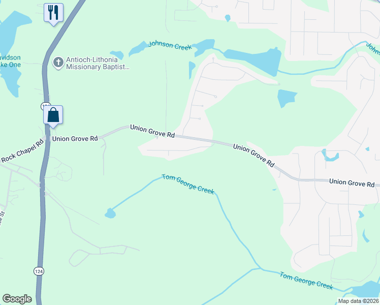 map of restaurants, bars, coffee shops, grocery stores, and more near 2062 Pittston Farm Road in Lithonia
