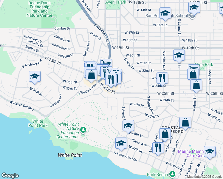 map of restaurants, bars, coffee shops, grocery stores, and more near 1423 West 25th Street in Los Angeles