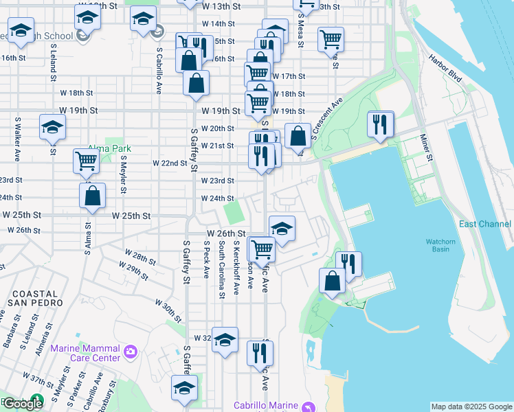 map of restaurants, bars, coffee shops, grocery stores, and more near 514 West 26th Street in Los Angeles