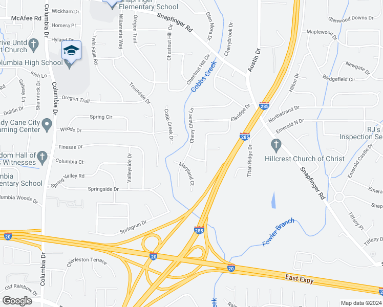 map of restaurants, bars, coffee shops, grocery stores, and more near 3660 Sterling Ridge Way in Decatur