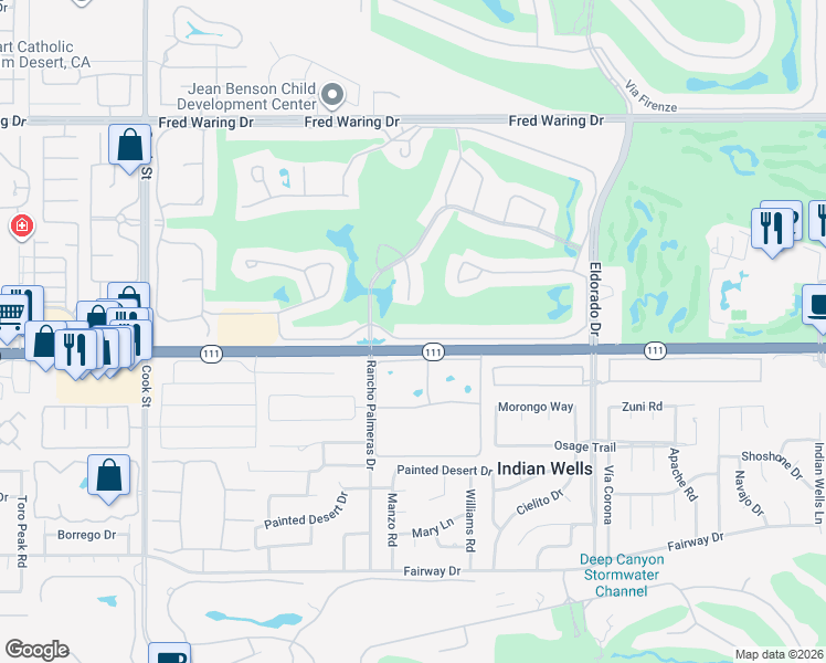 map of restaurants, bars, coffee shops, grocery stores, and more near 75552 Vista Del Rey in Indian Wells