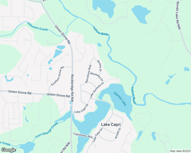 map of restaurants, bars, coffee shops, grocery stores, and more near 2054 Monterey Drive in Conyers