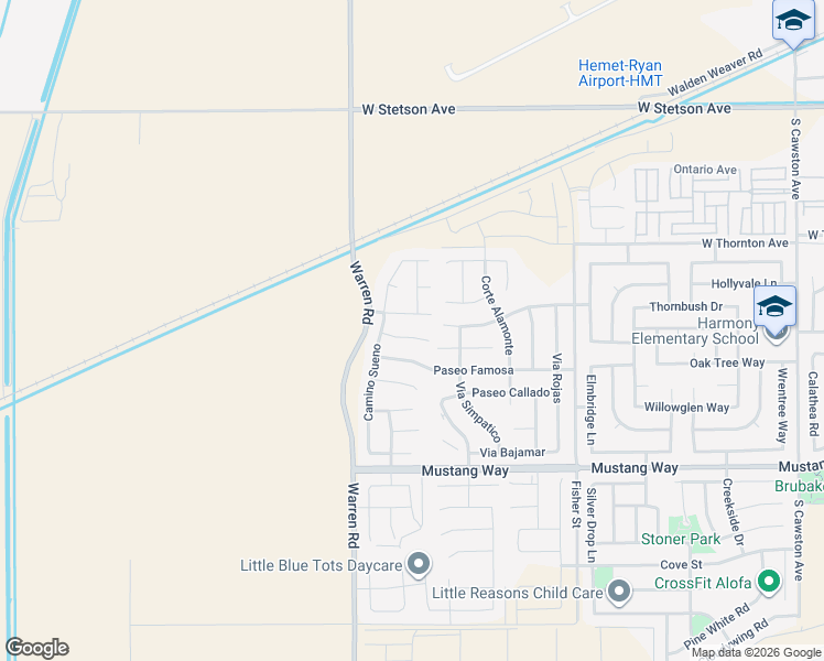 map of restaurants, bars, coffee shops, grocery stores, and more near 5560 Corte Viejo in Hemet