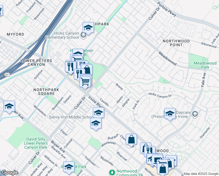 map of restaurants, bars, coffee shops, grocery stores, and more near 11 Seville in Irvine