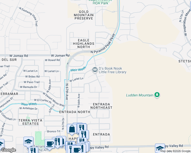 map of restaurants, bars, coffee shops, grocery stores, and more near 6412 West Chisum Trail in Phoenix