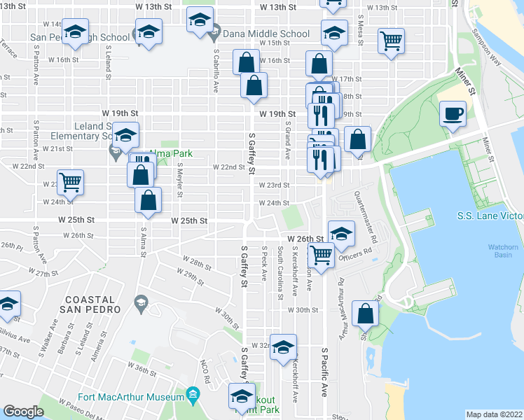 map of restaurants, bars, coffee shops, grocery stores, and more near 675 West Hamilton Avenue in Los Angeles