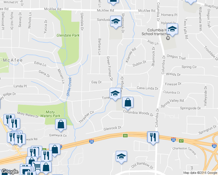 map of restaurants, bars, coffee shops, grocery stores, and more near 2297 Green Forrest Dr in Decatur