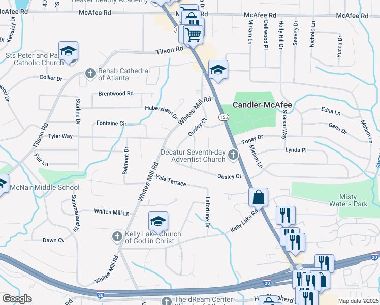 map of restaurants, bars, coffee shops, grocery stores, and more near 2297 Sheryl Drive in Decatur