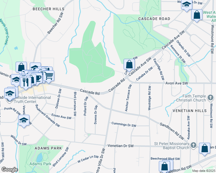 map of restaurants, bars, coffee shops, grocery stores, and more near 1991 Cascade Road in Atlanta