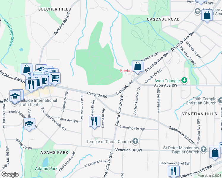 map of restaurants, bars, coffee shops, grocery stores, and more near 2009 Cascade Road in Atlanta