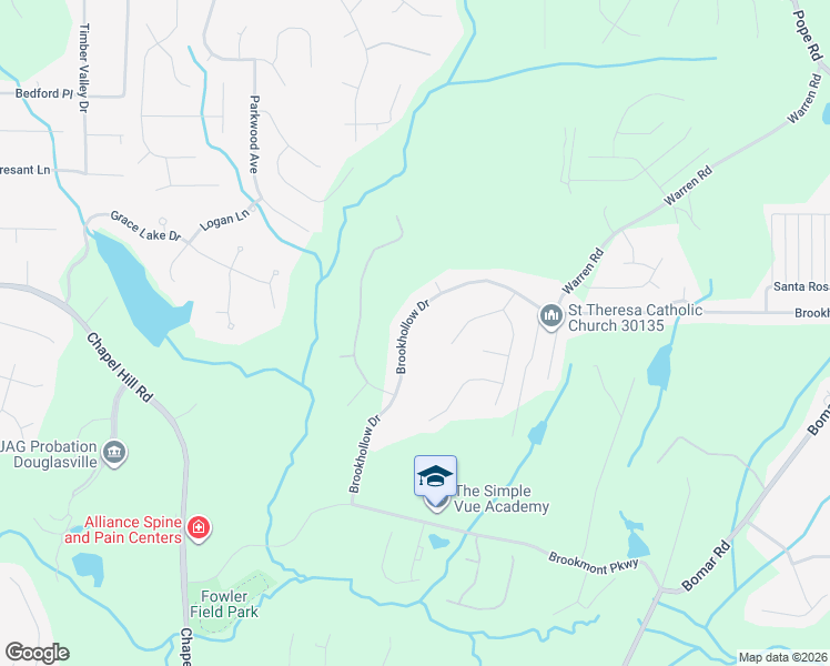 map of restaurants, bars, coffee shops, grocery stores, and more near 5285 Brookhollow Drive in Douglasville