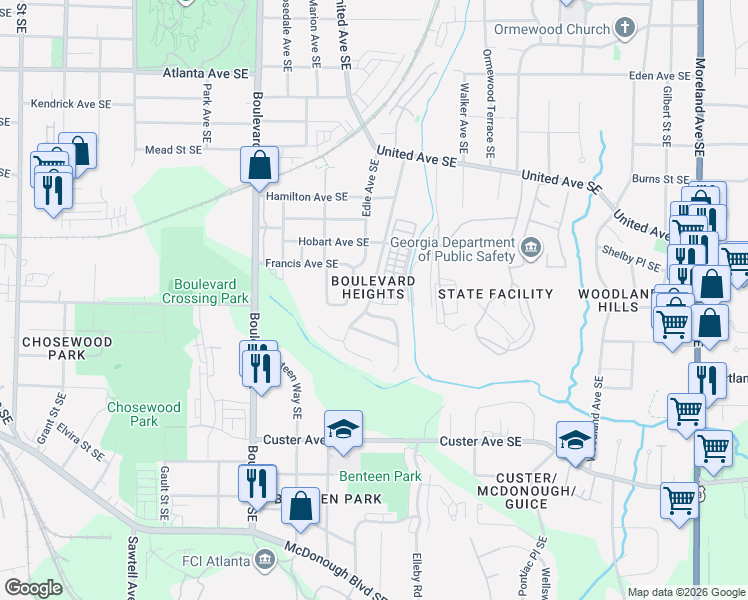 map of restaurants, bars, coffee shops, grocery stores, and more near 840 Teton Avenue Southeast in Atlanta