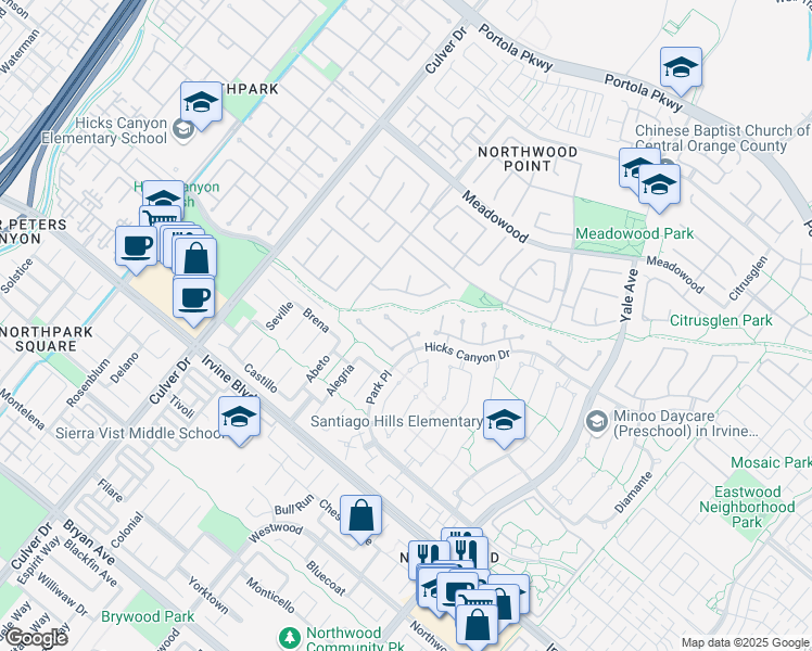 map of restaurants, bars, coffee shops, grocery stores, and more near 6 Quebrada in Irvine