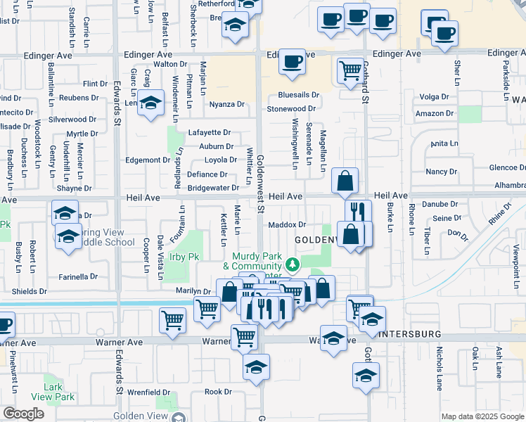 map of restaurants, bars, coffee shops, grocery stores, and more near in Huntington Beach