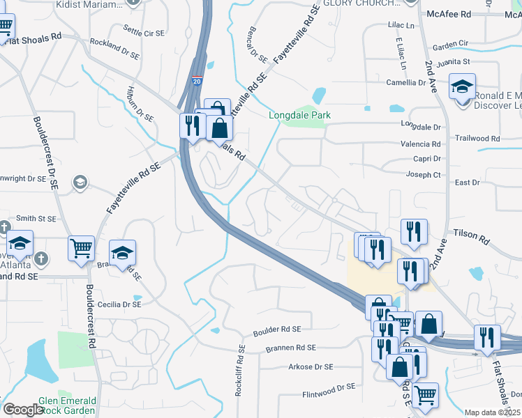 map of restaurants, bars, coffee shops, grocery stores, and more near 2143 Vineyard Walk in Atlanta