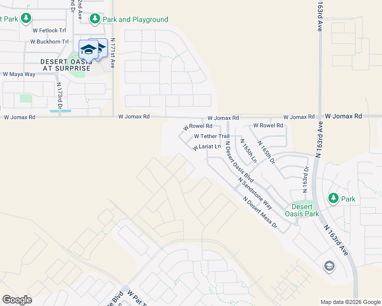 map of restaurants, bars, coffee shops, grocery stores, and more near 26302 North 168th Avenue in Surprise