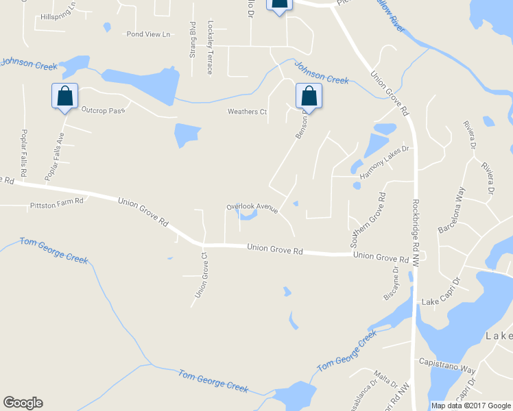 map of restaurants, bars, coffee shops, grocery stores, and more near 2450 Overlook Avenue in Lithonia