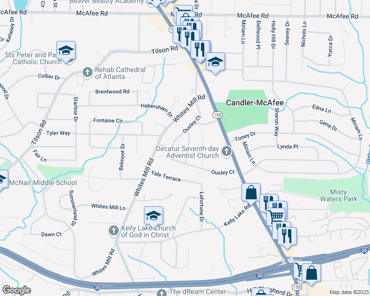 map of restaurants, bars, coffee shops, grocery stores, and more near 2297 Sheryl Drive in Decatur