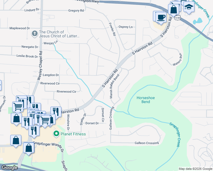 map of restaurants, bars, coffee shops, grocery stores, and more near 2465 Marsh Rabbit Bend in Decatur