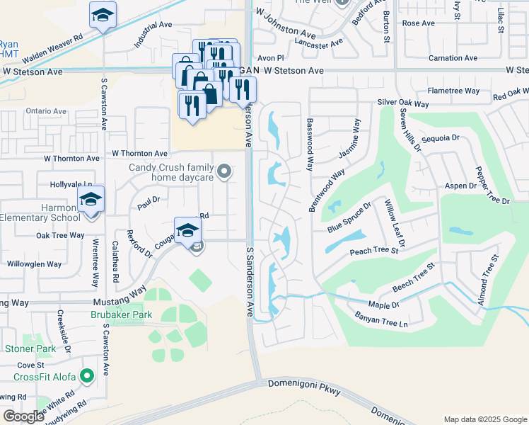 map of restaurants, bars, coffee shops, grocery stores, and more near 3220 Oregano Way in Hemet