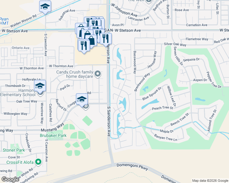 map of restaurants, bars, coffee shops, grocery stores, and more near 3220 Oregano Way in Hemet