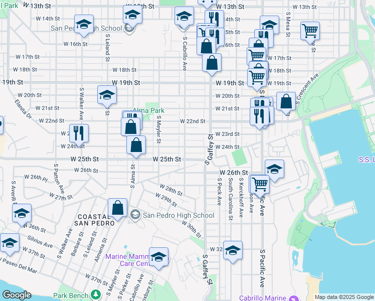 map of restaurants, bars, coffee shops, grocery stores, and more near 791 West 25th Street in Los Angeles