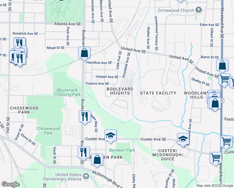 map of restaurants, bars, coffee shops, grocery stores, and more near 1197 Avondale Avenue Southeast in Atlanta