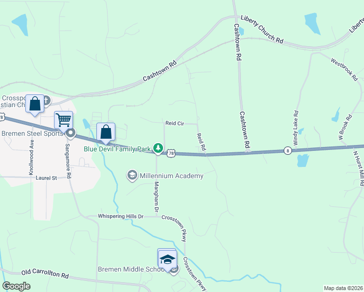 map of restaurants, bars, coffee shops, grocery stores, and more near 7966 U.S. 78 in Bremen