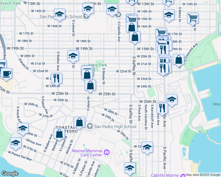 map of restaurants, bars, coffee shops, grocery stores, and more near 853 West 24th Street in Los Angeles