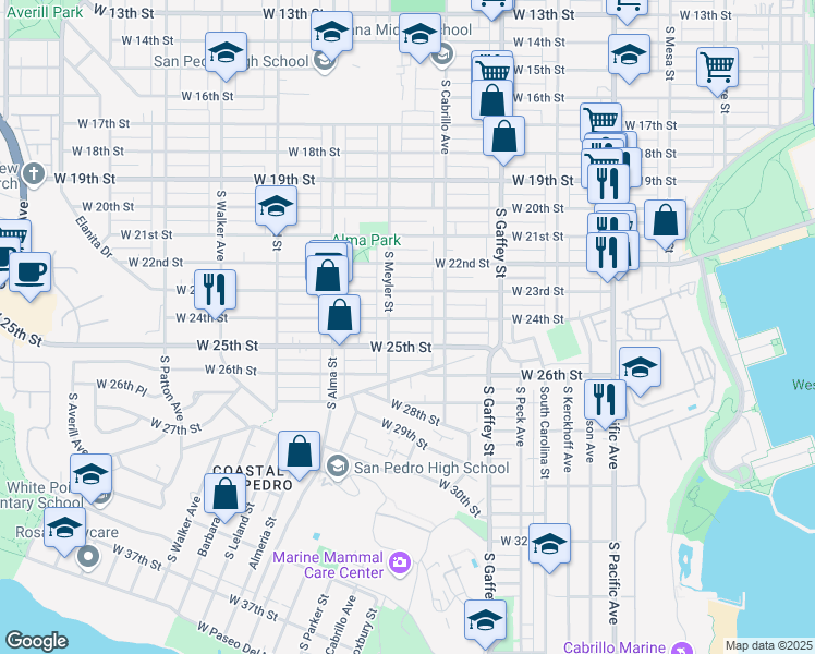 map of restaurants, bars, coffee shops, grocery stores, and more near 867 West 24th Street in Los Angeles