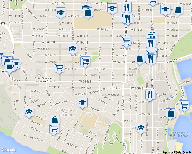 map of restaurants, bars, coffee shops, grocery stores, and more near 921 West 24th Street in Los Angeles