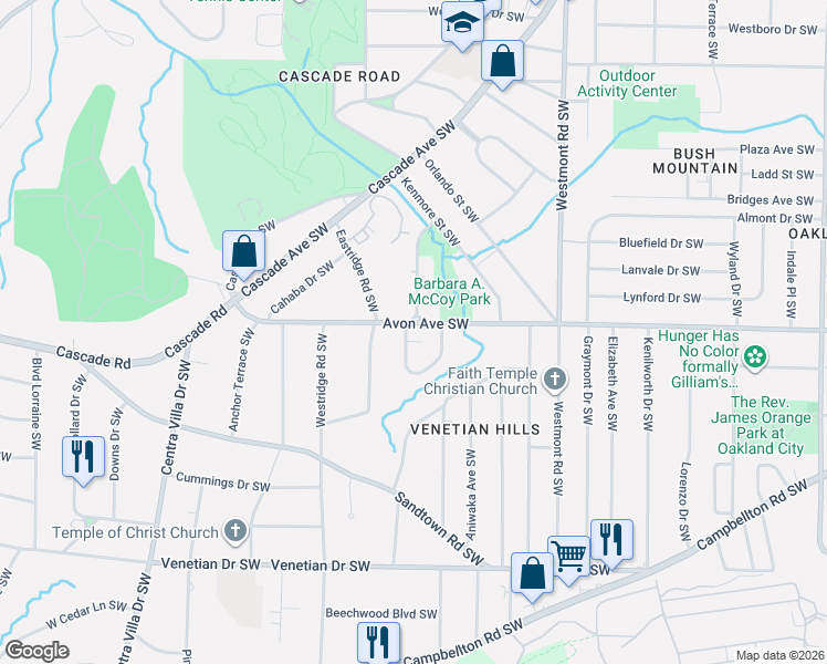 map of restaurants, bars, coffee shops, grocery stores, and more near 1700 Avon Avenue Southwest in Atlanta