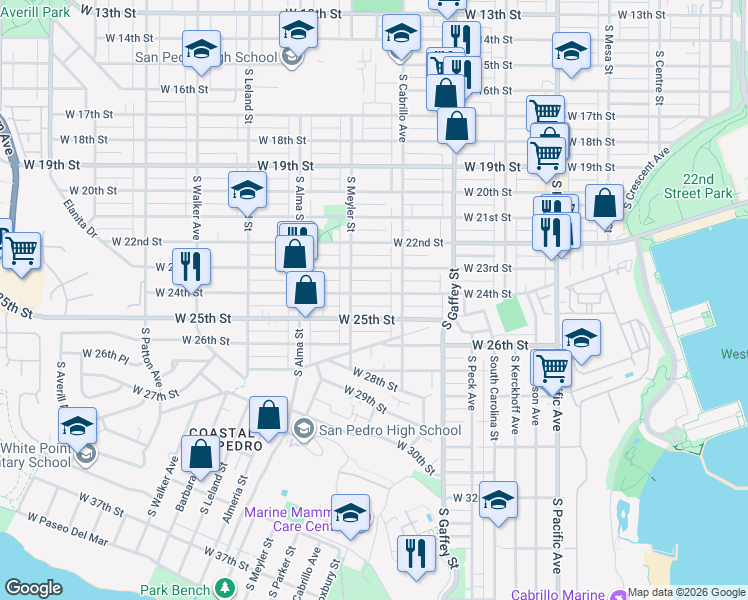 map of restaurants, bars, coffee shops, grocery stores, and more near 853 West 24th Street in Los Angeles