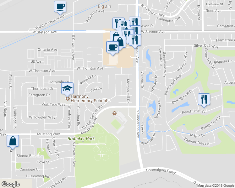 map of restaurants, bars, coffee shops, grocery stores, and more near 1496 Dusty Hill Road in Hemet