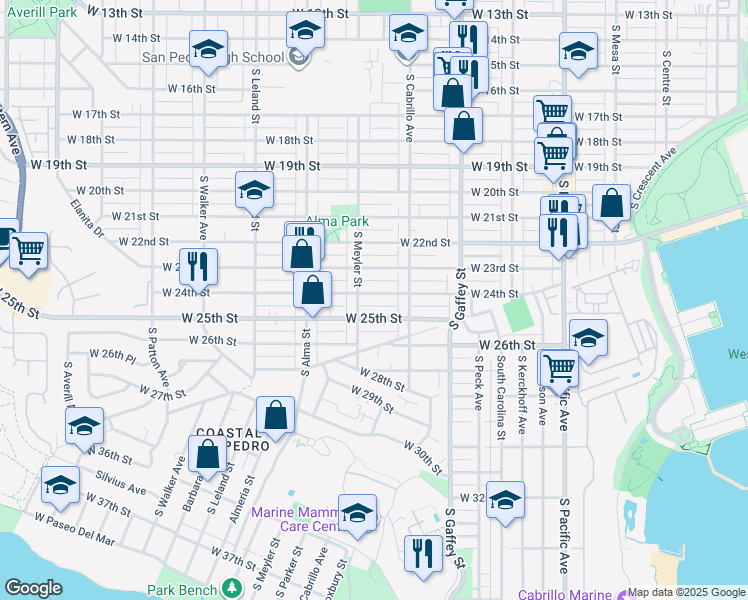 map of restaurants, bars, coffee shops, grocery stores, and more near 867 West 24th Street in Los Angeles