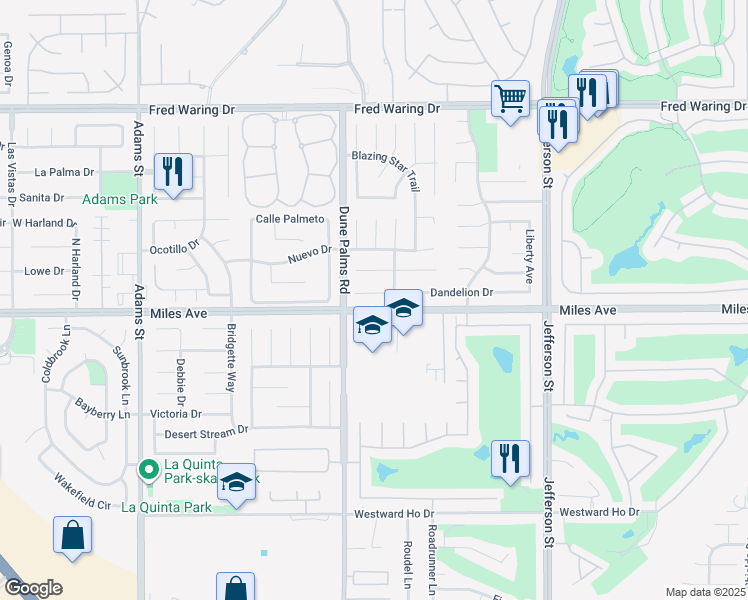 map of restaurants, bars, coffee shops, grocery stores, and more near 79549 Morning Glory Court in La Quinta