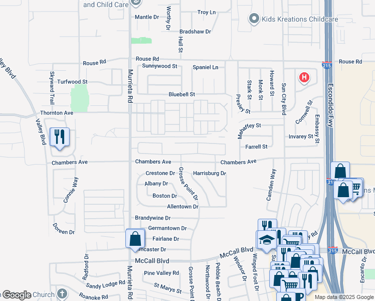 map of restaurants, bars, coffee shops, grocery stores, and more near 26244 Leos Trail in Menifee