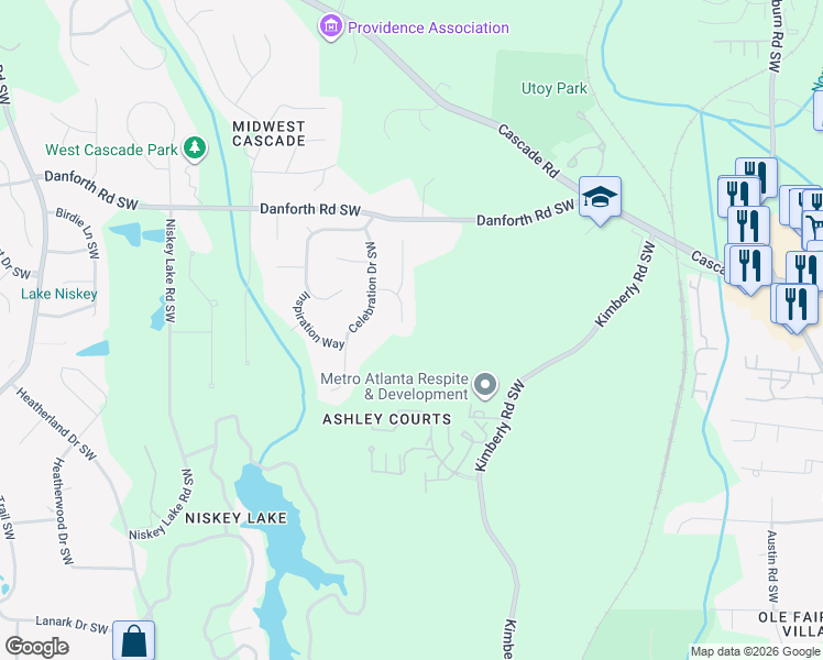 map of restaurants, bars, coffee shops, grocery stores, and more near 715 Legacy Place Southwest in Atlanta
