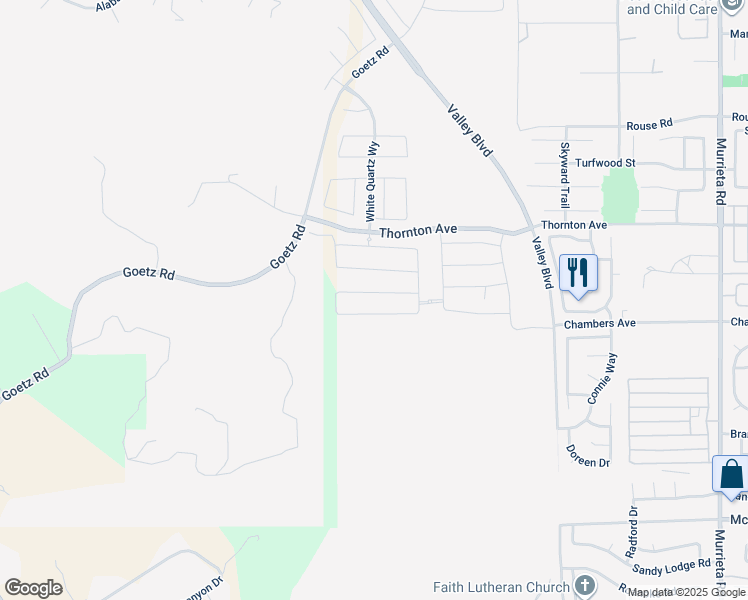 map of restaurants, bars, coffee shops, grocery stores, and more near 25080 River Peak Drive in Menifee
