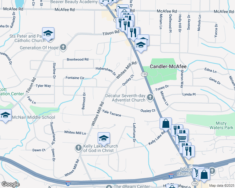 map of restaurants, bars, coffee shops, grocery stores, and more near 2318 Ousley Court in Decatur