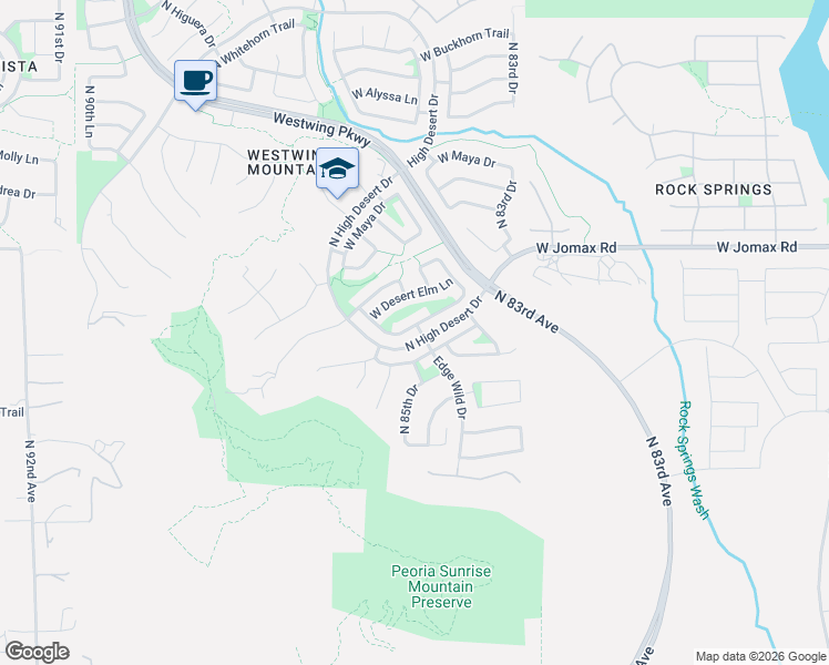 map of restaurants, bars, coffee shops, grocery stores, and more near 8456 West Tether Trail in Peoria