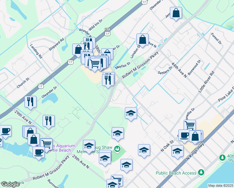 map of restaurants, bars, coffee shops, grocery stores, and more near 3573 Ladybank Loop in Myrtle Beach