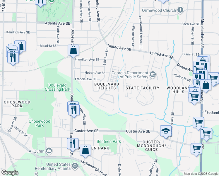 map of restaurants, bars, coffee shops, grocery stores, and more near 1167 Rambler Cross in Atlanta