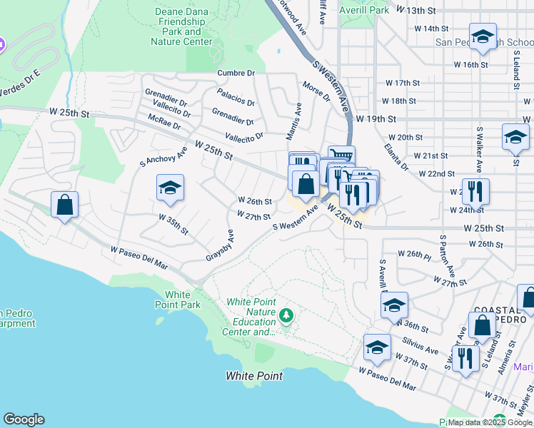 map of restaurants, bars, coffee shops, grocery stores, and more near 1718 West 27th Street in Los Angeles