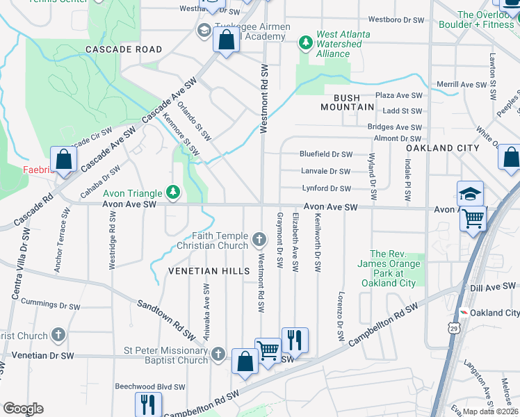 map of restaurants, bars, coffee shops, grocery stores, and more near 1522 Avon Avenue Southwest in Atlanta