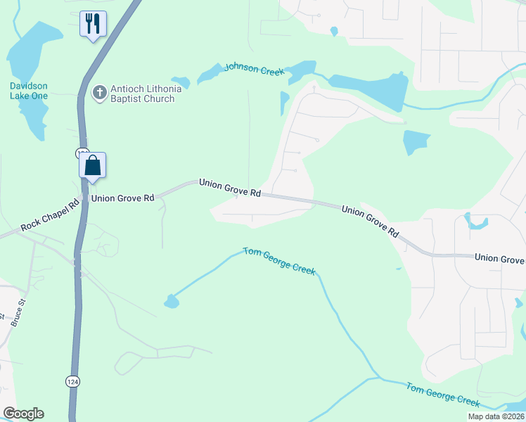 map of restaurants, bars, coffee shops, grocery stores, and more near 7477 Union Grove Road in Lithonia