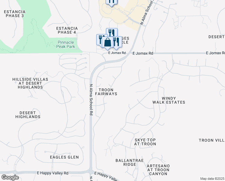 map of restaurants, bars, coffee shops, grocery stores, and more near 26115 North 104th Way in Scottsdale